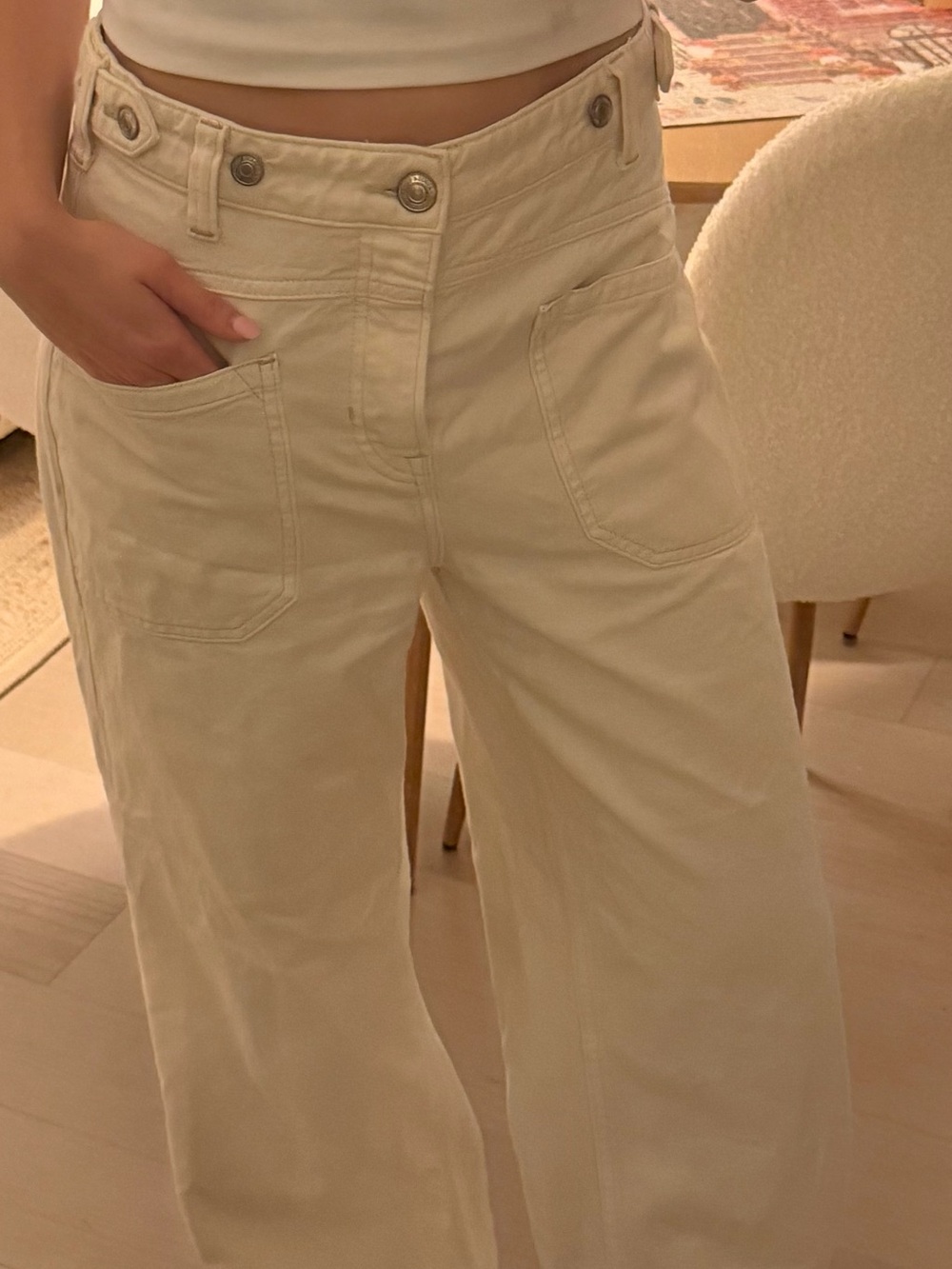 We The Free Cream Wide-Leg High-Rise Pants